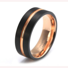 Fashion Comfortable Fit Polished Black and Rose Gold Tungsten Men′s Ring